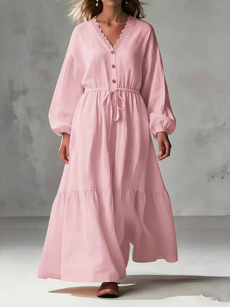 Women's Cozy Linen And Cotton Long-sleeved Dress