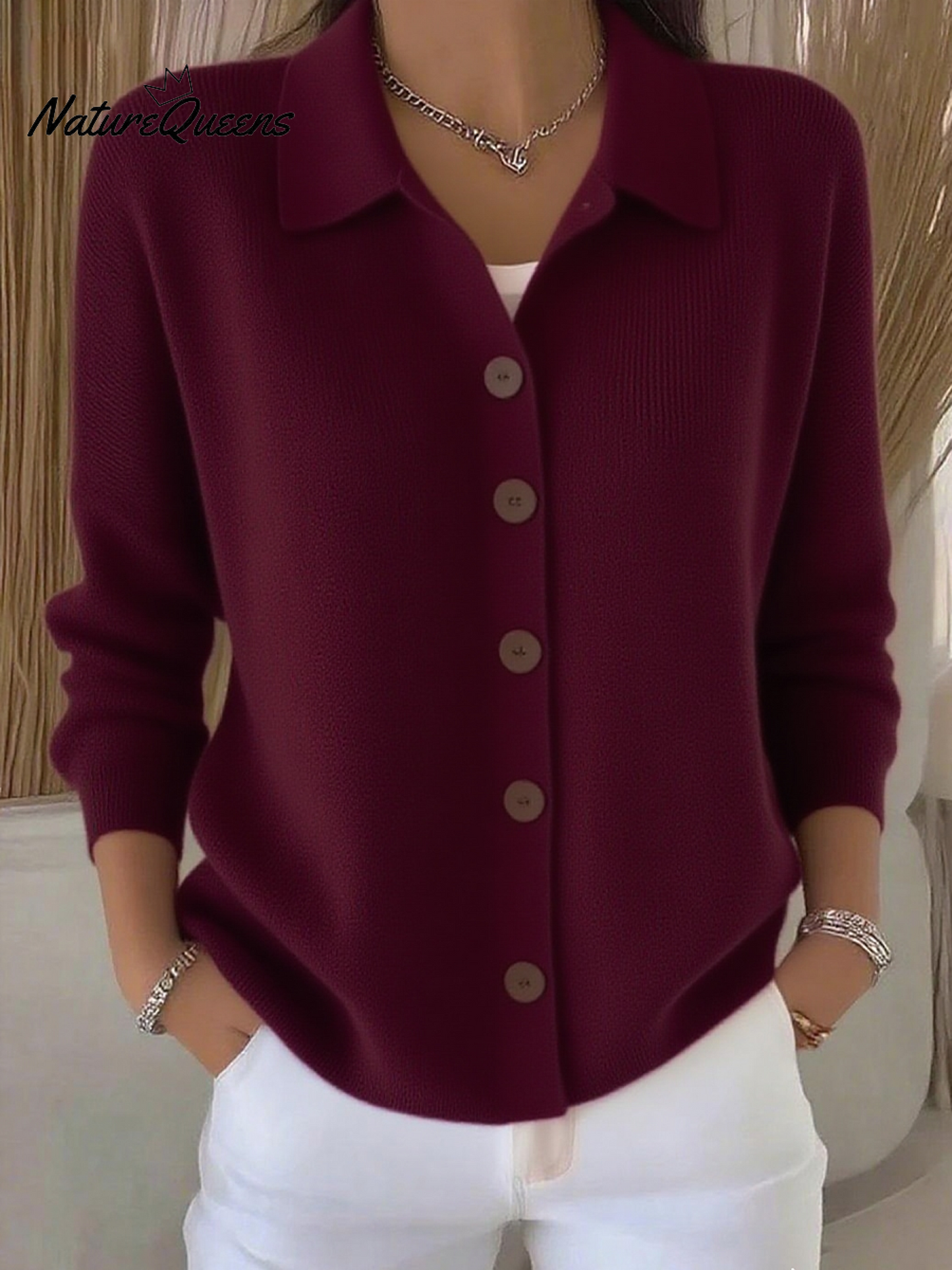 Women's Lapel Button Knitted Cardigan Sweater